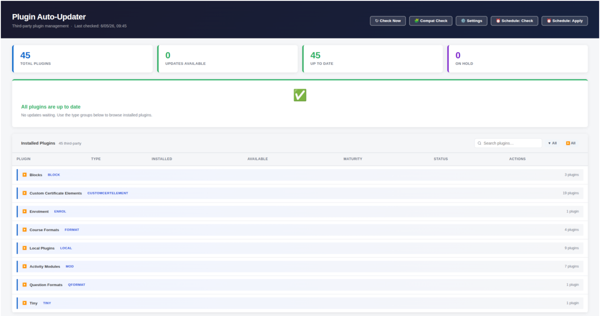 Plugin Auto Updater update page